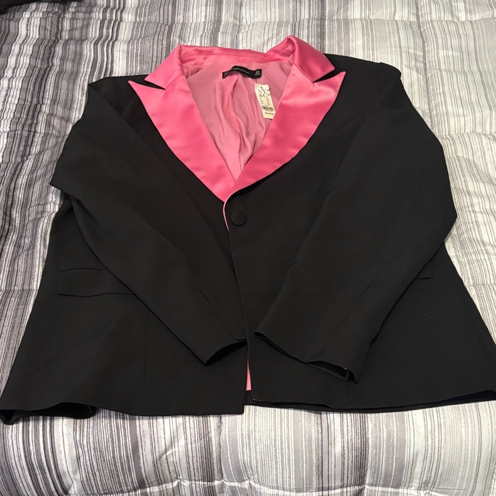 New York & Company Black Blazer with Pink Satin Lining